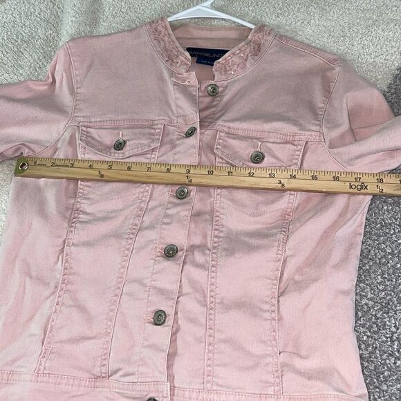 Bandolinoblu Jacket Womens Medium Embroidered Pink 90s Y2K Denim Button Up - Picture 6 of 11